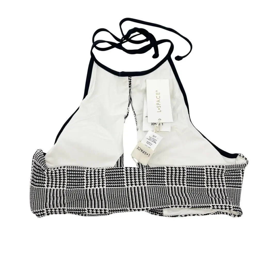 L*Space Jessy High Neck Cutout Bikini Top Best I Ever Plaid Size Large NEW!